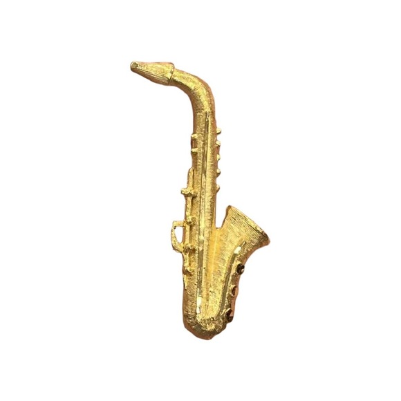 Fitz and Floyd Jewelry - Vintage Gold Tone Saxophone Instrument Brooch Pin